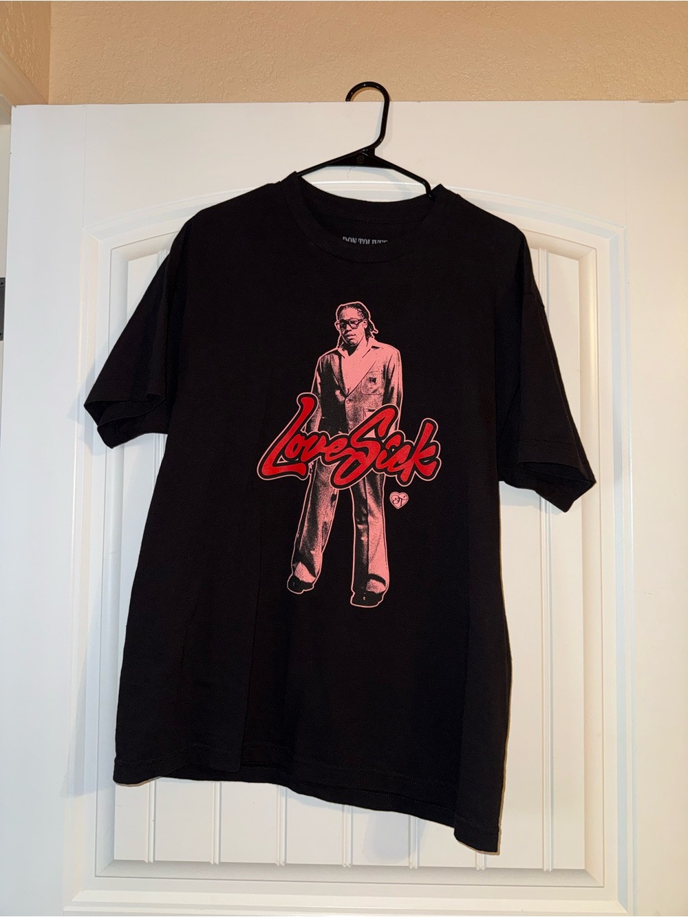 Black 'Love Sick' Graphic Tee with Red Print